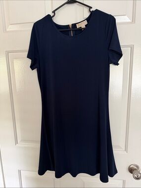 Classic Navy Short-Sleeve Swing Dress